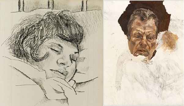 سلفپرترهی تکمیل ناشدهی لوسین فروید و یکی از طراحیهای نقاش سلفپرترهی تکمیل ناشدهی لوسین فروید و یکی از طراحیهای نقاش